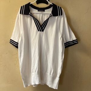 Sz M Tommy Hilfiger Collard Golf Shirt White and Navy 100% Cotton SOFT!